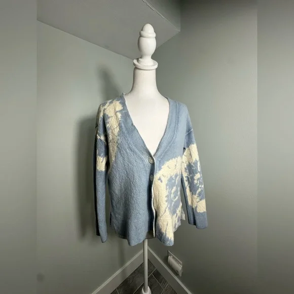 AllSaints Marea‎ Tie Dye Merino Wool Cardigan in Blue Women's  Luxury Sz Medium - Picture 3 of 17